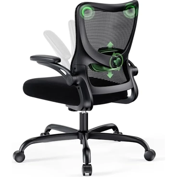 Marsail Bürostuhl Ergonomisch, Schreibtischstuhl mit 3D PU Armlehnen und Verstellbarer Lendenwirbelstütze, Drehstuhl Höhenverstellung und Wippfunktion, Chefsessel aus Mesh, Bis 136kg/300LBS – Bild 1