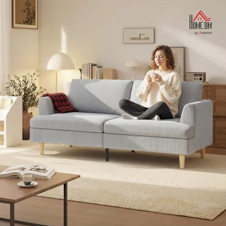 HOMCOM Sofa 3-Sitzer-Sofa, 1 Teile, Mit Federkern, Cordstoff, abnehmbare Bezüge – Bild 2