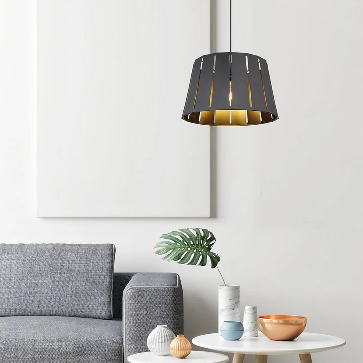 Hängeleuchte, Holzoptik Metall, schwarz braun matt, H 120 cm – Bild 4