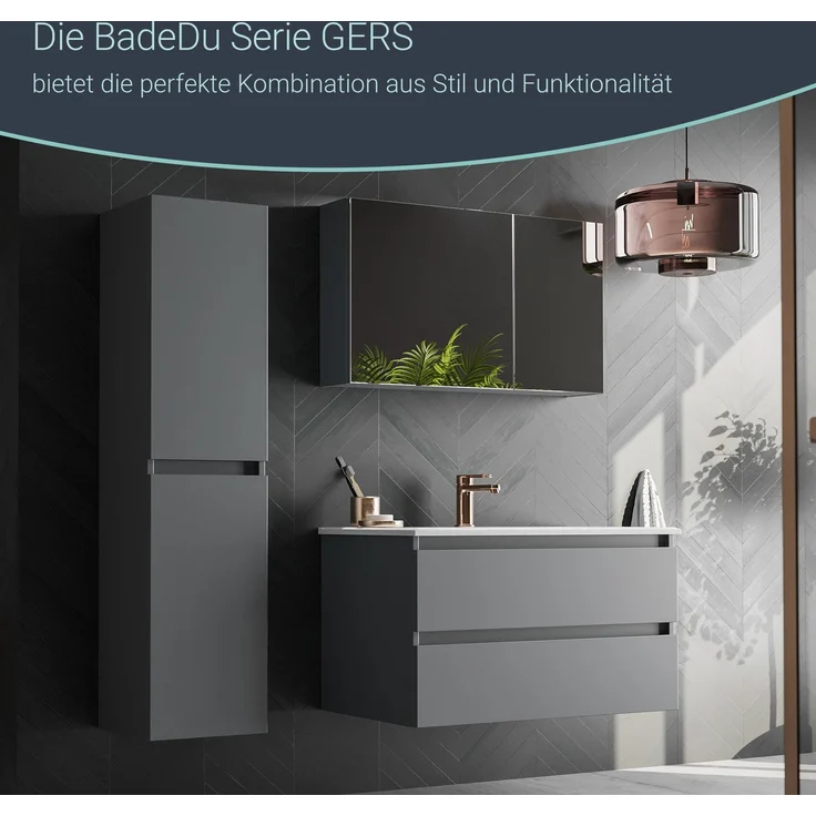 BADEDU GERS Spiegelschrank 80 cm breit, Grau – Bild 3