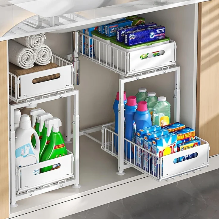 Unterschrank Organizer Metall Unterspüle 2 Etagen Weiß Modell-A – Bild 9