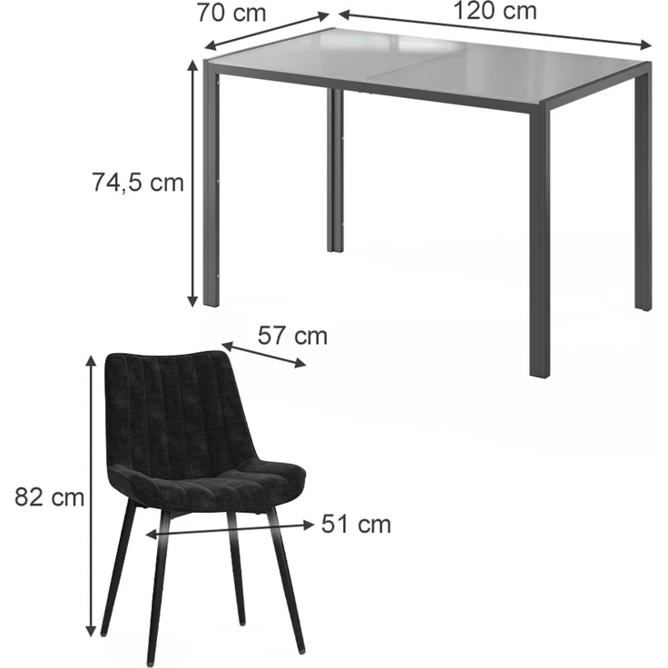 Esstisch Set Grand Grau 120 x 70 cm mit 4 Stühlen (Schwarz) Vicco – Bild 2