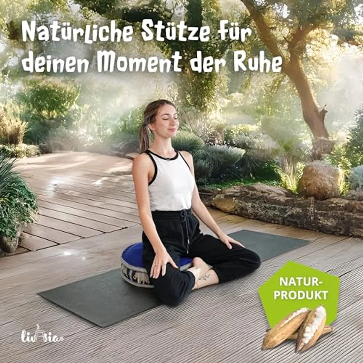 livasia Meditationskissen Zafukissen groß (Deluxe) vegan und handgefertigt, 44x15cm, Kapok – Bild 3