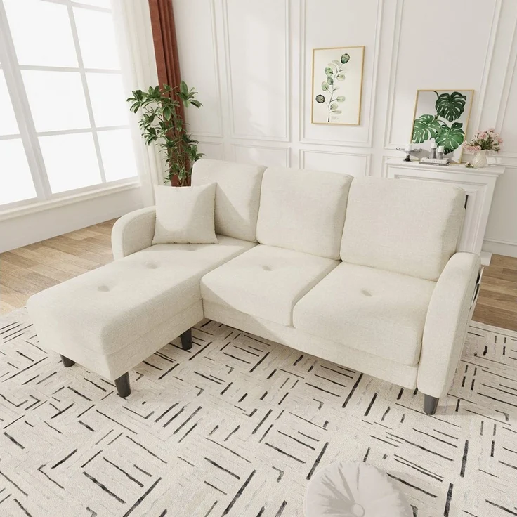 Merax Ecksofa L-förmiges Sofa mit Bettfunktion, Modulares Sofa aus Cordstoff, 1 Teile, 3-Sitzer Sofa mit Chaiselongue, Kissen & Kunststoffbeine, 166 x 118 x 77 cm – Bild 5