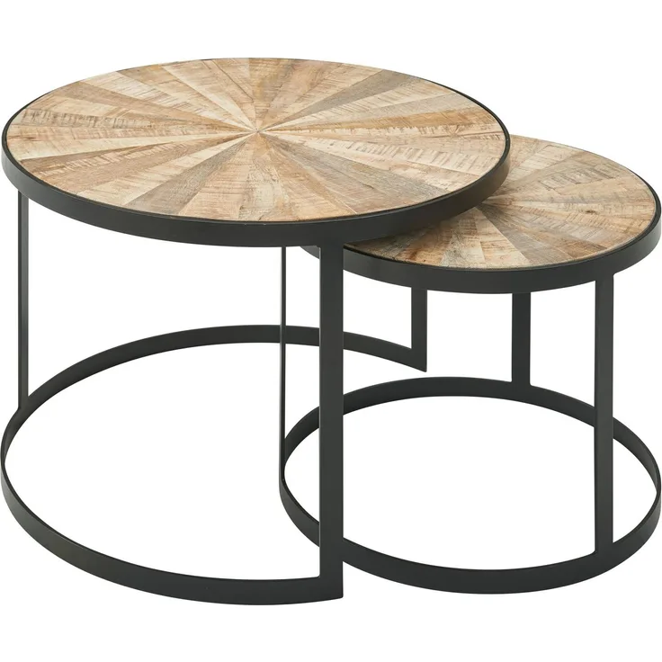 Wohnling Design Couchtisch 2er Set Mango Massivholz Satztisch Rund