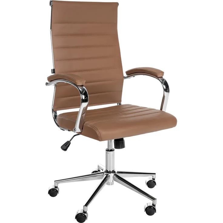 DELUKE® Bürostuhl Ergonomisch MEGAO Schreibtischstuhl Echtleder Höhenverstellbarer Drehstuhl, Arbeitsstuhl mit Armlehne Chefsessel, Computerstuhl 135 kg Hellbraun