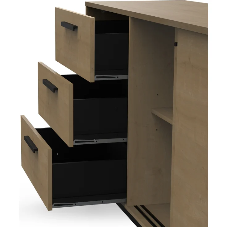 Calicosy Sideboard 2 Schiebetüren und 3 Schubladen L181 cm - CRAFT - Helles Holz – Bild 6
