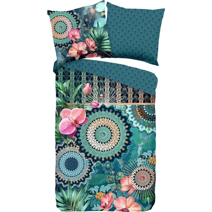 hip Mako Satin Bettwäsche 2 teilig Bettbezug 135x200 cm Kissenbezug 80x80 cm Valdez Petrol