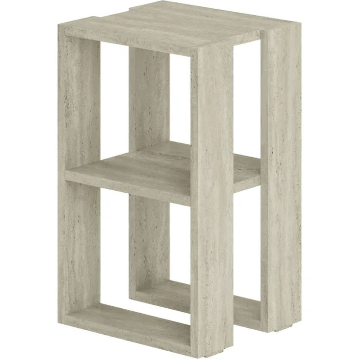 Calicosy Nachttisch mit 2 Regalböden, Travertin-Dekor H55 cm - LONIE - Beige