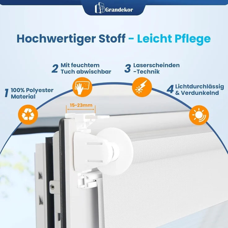 Grandekor Doppelrollo Klemmfix ohne Bohren Weiß 50x100 cm(Stoffbreite 46cm) Fenster Rollos für innen Klemmrollos Duo Rollos für Fenster ohne Bohren mit Bohren Privatschutz UV-Schutz Zebrarollo – Bild 4