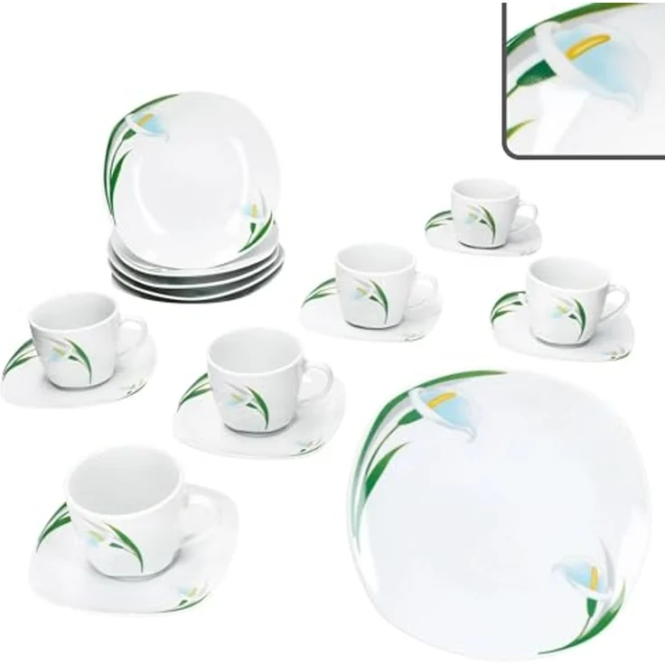 MamboCat Kaffeeservice 18tlg Kaffeeservice White Calla Porzellan 6 Pers. Tassen Untertassen, Porzellan – Bild 2