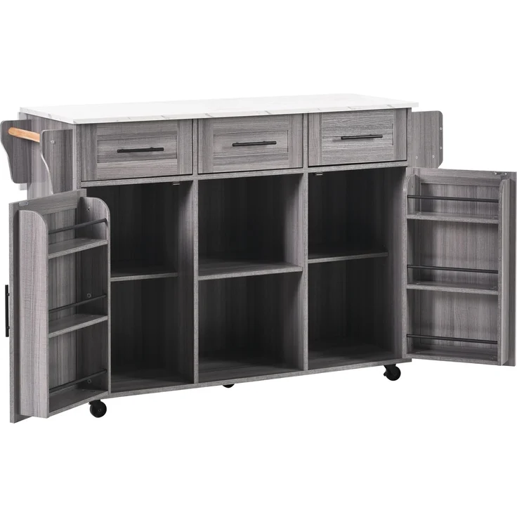 Küchenwagen B 139 x T 46(71) x H 91,5 cm, aus MDF, grau, mit klappbarer Erweiterung – Bild 6