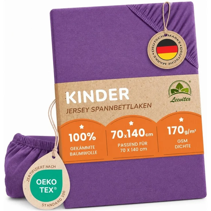leevitex® Spannbettlaken in verschiedenen Größen und Farben, Jersey aus 100% Baumwolle, Jersey, Gummizug: rundum, (1 Stück), für Kinder- & Standardmatratzen, OEKO-TEX® STANDARD 100 zertifiziert – Bild 1