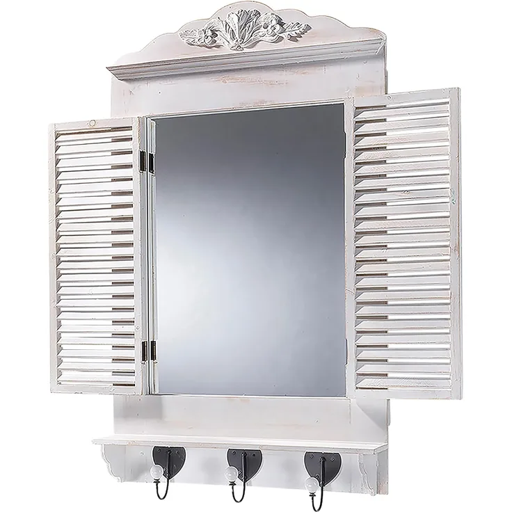 Kobolo Dekoobjekt Dekofenster mit Spiegel white vintage 90x54x12 cm