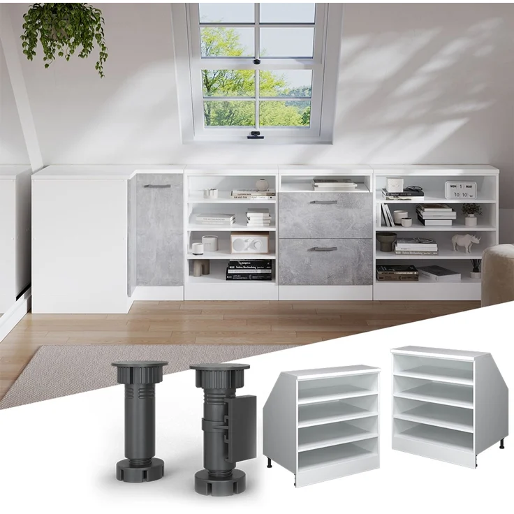 Küchenschrank für Dachschrägen R-Line Weiß 80 cm mit 4 Fächern, Schrankkorpus 60 cm Tiefe Vicco – Bild 3