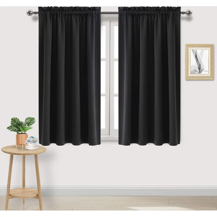 DWCN Verdunkelungsvorhänge, Raumverdunkelung, wärmeisoliert, Schlafzimmer, Vorhänge, Fenstervorhang, 132,1x114,3 cm lang, 2 Stück, Schwarze Vorhänge mit Stangentaschen-Vorhang