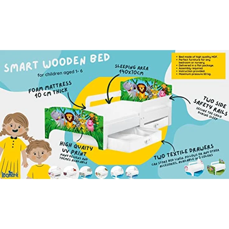 SMART Kinderbett aus Holz - Feuerwehr - Einzelbett mit Schubladen und Matratze (140/70 cm) – Bild 8