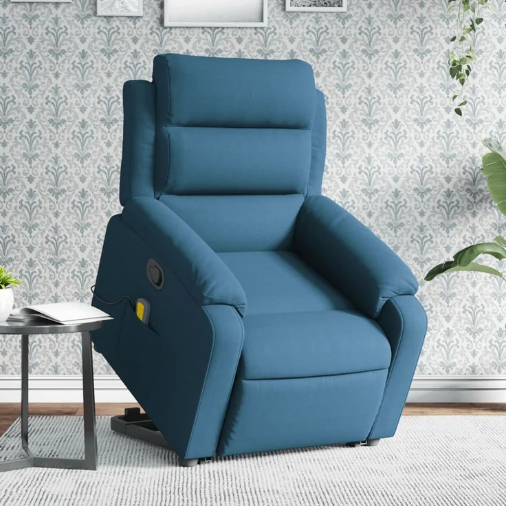 vidaXL Massagesessel mit Aufstehhilfe Blau Samt 3205113 – Bild 1
