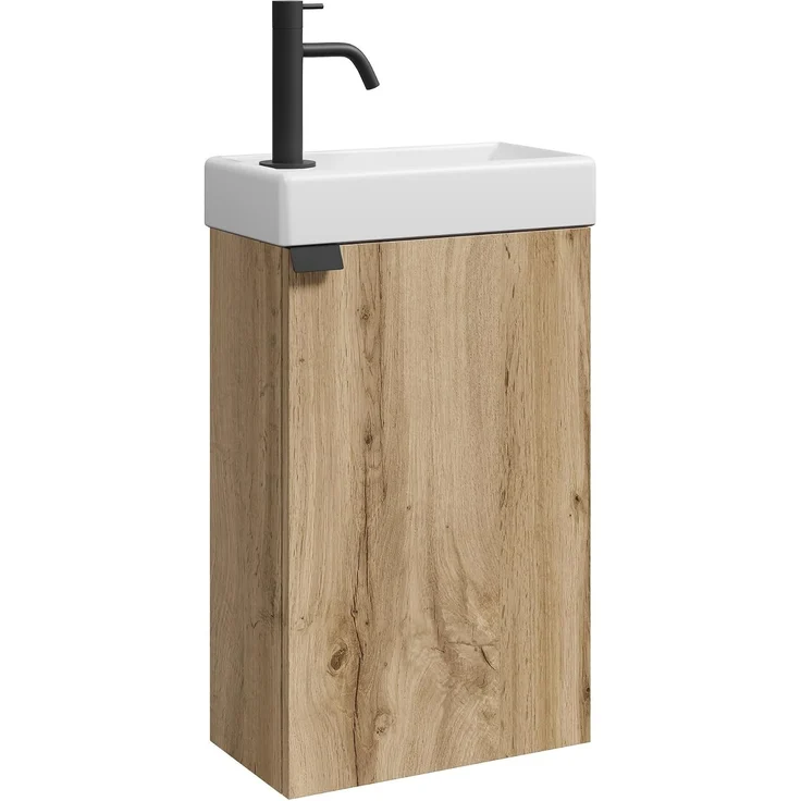 Badplaats Gäste-WC Waschtisch Set Apollo 40 x 22 cm Eiche Hell - Platzsparende Badmöbel Set mit Waschbecken und Unterschrank – Bild 1