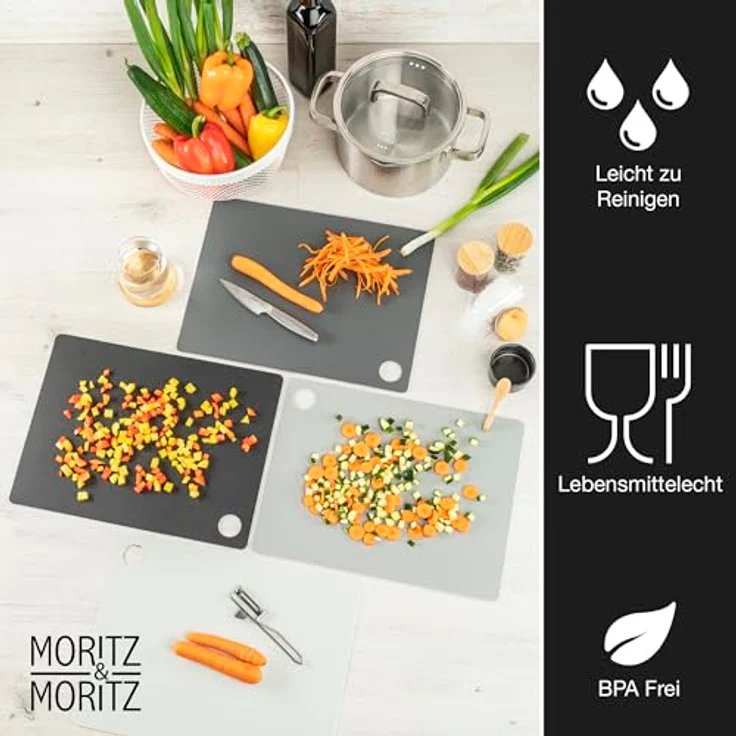 Moritz & Moritz Schneidebrett 4x Schneidematte Küche, Kunststoff, (4et-Set, 4-St), Je 38 x 29 cm für schnelles Abeiten – Bild 4