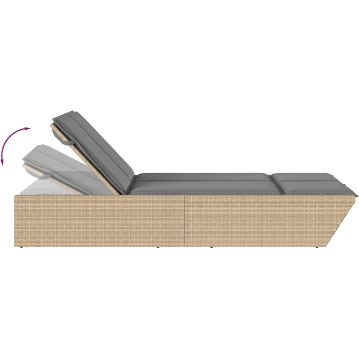 vidaXL Doppel-Sonnenliege mit Auflagen Beige Poly Rattan 368182 – Bild 7