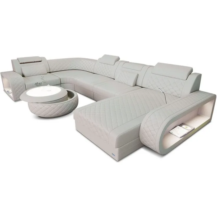 Leder Wohnlandschaft Berlin U-Form – Stil & Komfort - Büffelleder - beige - Rechts