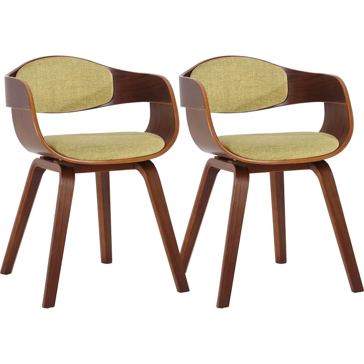 DELUKE® 2er Set Stühle LONDON Stoff - 73x49x46cm, Walnuss/Hellgrün Stoff Holz Gestell Konferenzstuhl Wartezimmerstuhl
