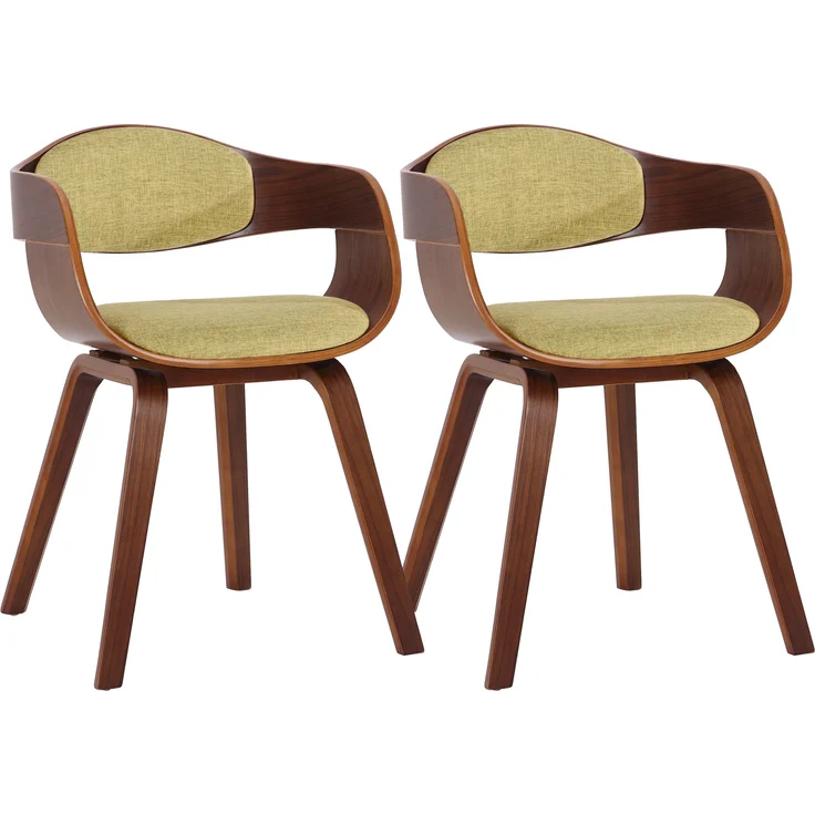 DELUKE® 2er Set Stühle LONDON Stoff - 73x49x46cm, Walnuss/Hellgrün Stoff Holz Gestell Konferenzstuhl Wartezimmerstuhl – Bild 1
