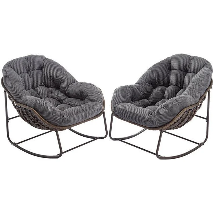 LVHOM Schaukelstuhl mit gepolstertem Kissen, Rattanstuhl mit Stahlrahmen, Lounge Sessel (Großformat B110.5cm x T94.5cm x H80cm,Dicke Kissen,160kg Tragfähigkeit, MEHRE FARBEN MEHRE OPTIONEN! Schaukelsessel umhüllendem Sitzgefühl & hoher Armlehne, 2 St),... – Bild 4