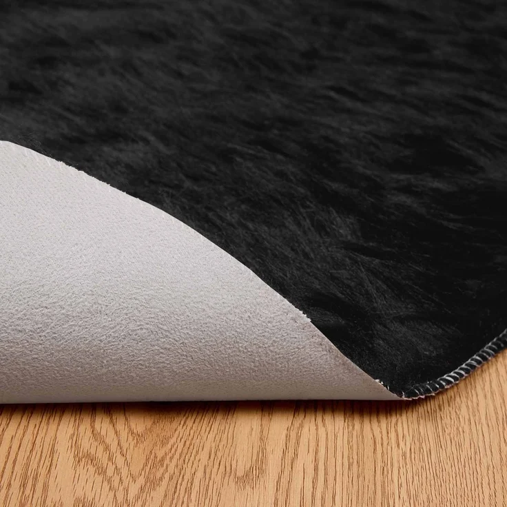 vidaXL Kunstschaffell Teppich Tafalla Schwarz Ø 120 cm Polyester 42021581 – Bild 6