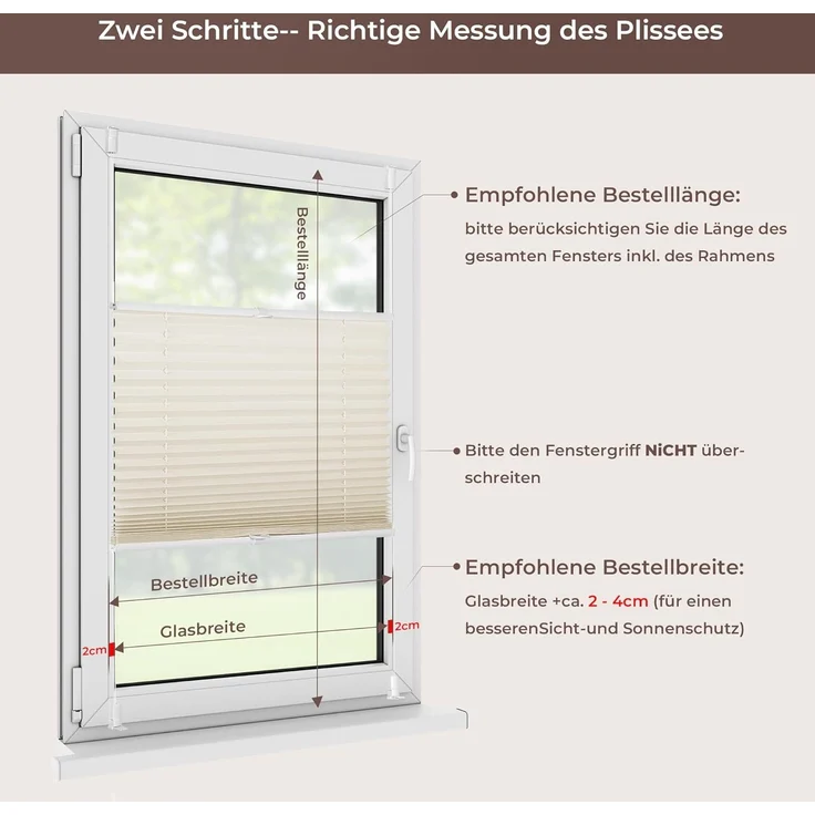 Allesin Plissee ohne Bohren Plissees Klemmfix Beige 50x130 cm(BxH), Plisseerollo Faltrollo mit Klemmträger, Jalousie Rollos für Fenster und Tür, Sichtschutz und Sonnenschutz – Bild 6