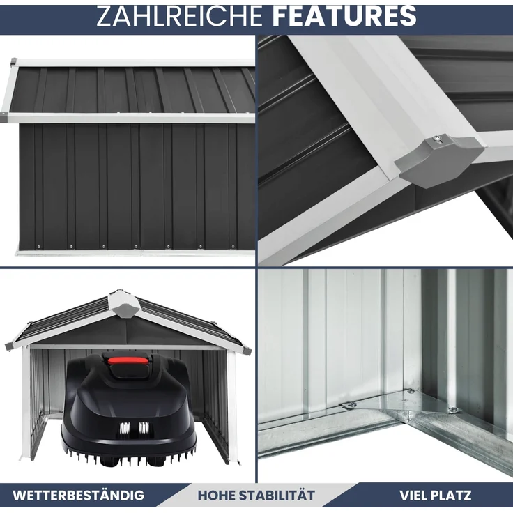 DELUKE® Mähroboter Garage aus Metall - 92x97x63cm | Dach Carport Überdachung für Rasenmäher Rasenroboter Automower Garten Mährobotergarage Regenschutz für Rasenmäher, Anthrazit – Bild 5