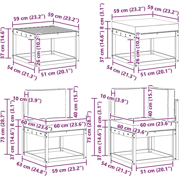 vidaXL Outdoor-Sofagarnitur mit Kissen 7 pcs Natürlich und Hellgrau 3366679 – Bild 12