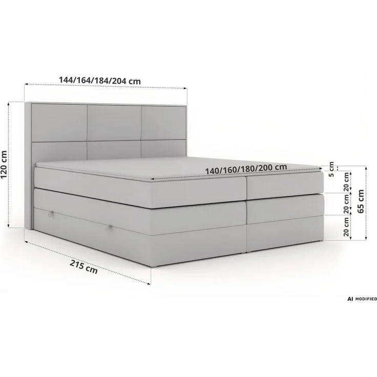 Boxspringbett DELNOR KING 200 x 200 cm Doppelbett mit Bettkasten Kopfteil 7-Zonen Multipocket-Matratze H3 Topper Visco ergonomisch Polsterbett - Beige Stukture – Bild 6