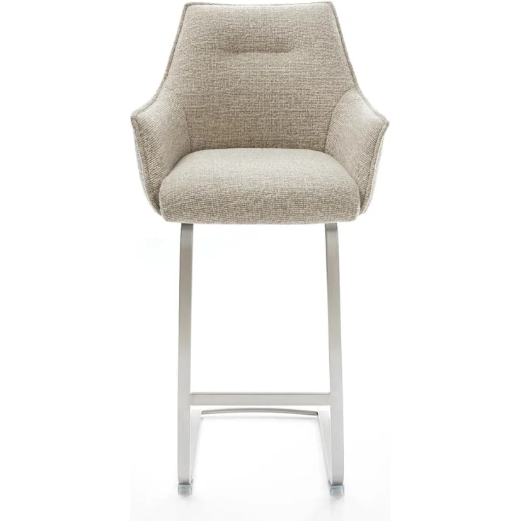 Barstuhl Alja-Flex Webstoff Soft Beige Freischwinger Flach Edelstahl Silberfarben Taschenfederkern – Bild 3