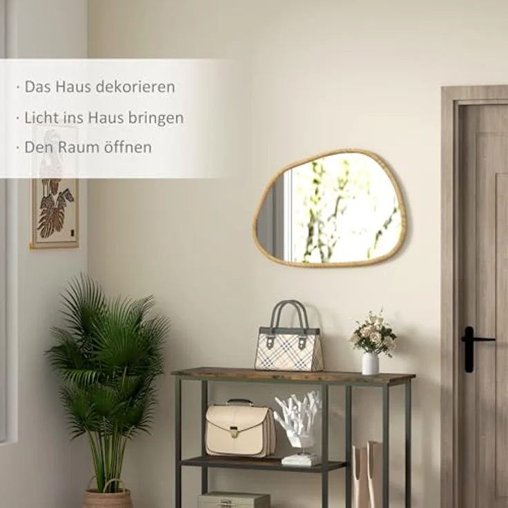 HOMCOM Wandspiegel, Natur, 2.1x60x80 cm, Glas, Holzwerkstoff, vielseitig, vertikal/horizontal aufhängbar – Bild 3