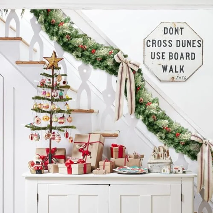 Uten Weihnachtsgirlande 180cm, Tannengirlande mit roter Beeren und Tannenzapfen, Weihnachtsdeko für Innen und Außen, Treppe, Tür, Adventskranz – Bild 8