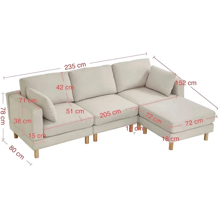 DESVIAE Sofa 3-Sitzer mit Hocker 235x78x152 cm Polyester Beige – Bild 10