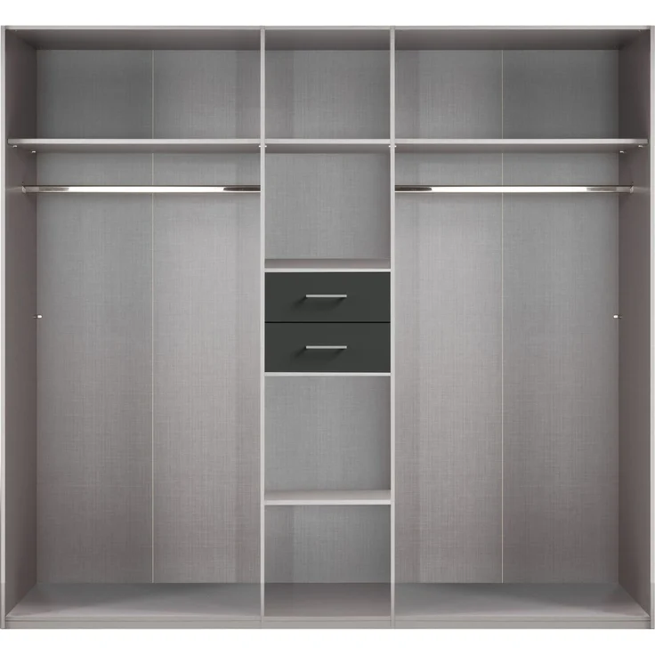 Drehtürenschrank Kleiderschrank 225cm Schubkästen Spiegel Eiche Dekor und Grafit – Bild 2