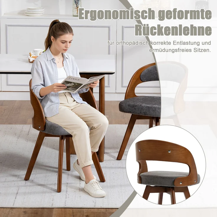 LVHOM Esszimmerstuhl 360° drehbar, 2er Set, Polsterstuhl aus Leinen und Massivholz, Küchenstuhl gepolstert, ergonomischer Schalenstuhl mit Armlehne, bis 150 kg – Bild 7