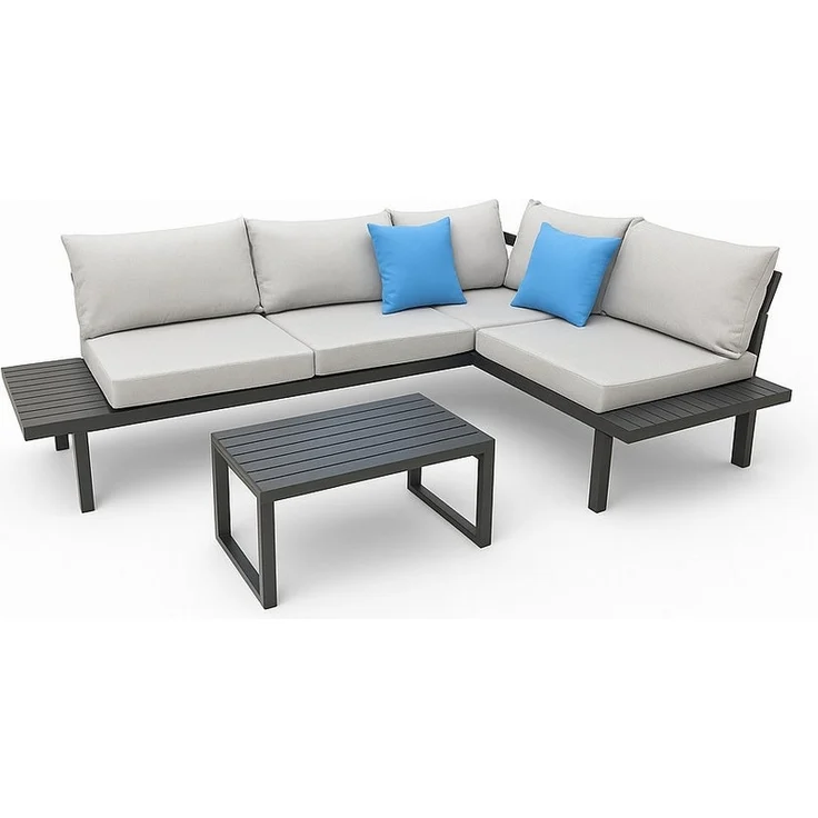 Greemotion Gartenlounge-Set Loungeset Outdoor [Samoa] Loungemöbel-Set Garten, (inkl. Auflagen), Farbe Schwarz/Grau – Bild 5