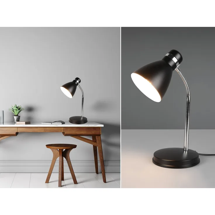 Schreibtischleuchte HARVEY, flexibel Chrom & Metallschirm Schwarz, 33cm