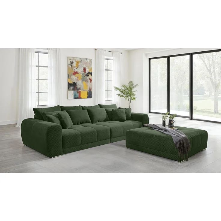 Big-Sofa XXL 306 cm Federkernpolsterung Lounge Couch mit Bezug Cordstoff in Grün – Bild 3
