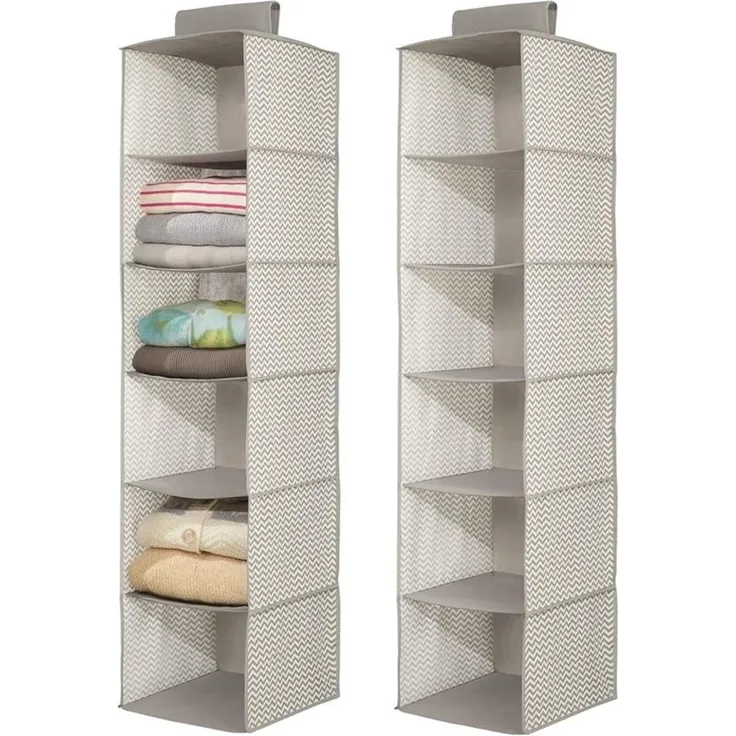 Hängender Stoffschrank Hängeaufbewahrung 2er Set mDesign 6 Böden Taupe / Natur