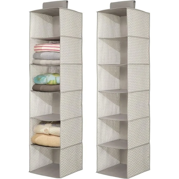 Hängender Stoffschrank Hängeaufbewahrung 2er Set mDesign 6 Böden Taupe / Natur – Bild 1