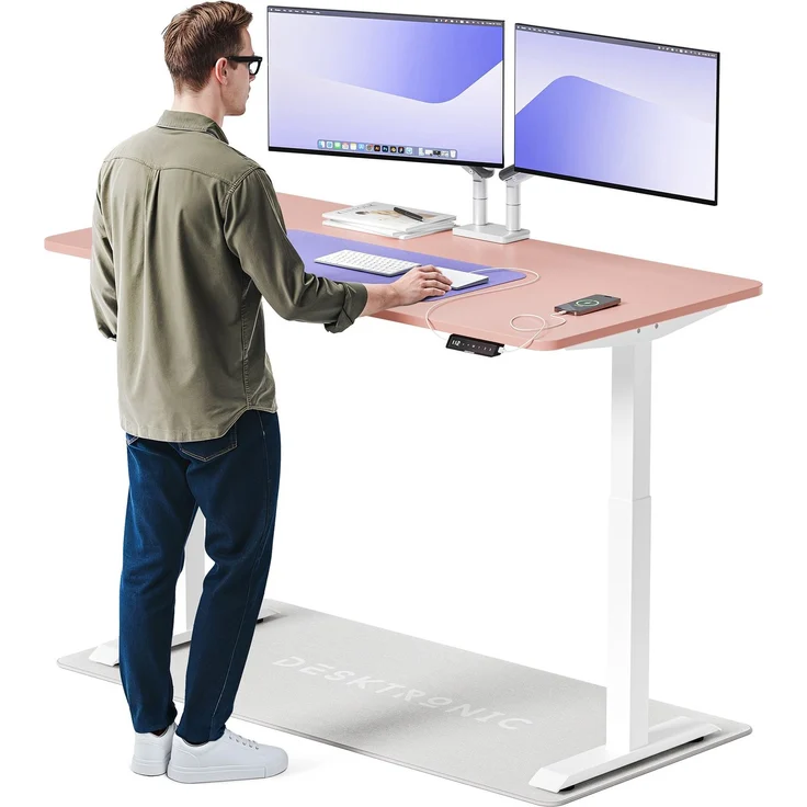 Desktronic HomeOne Elektrisch höhenverstellbarer Schreibtisch 160x80cm Weiß/Rosa mit Memory-Funktion, Anti-Kollisions Technologie, USB-A und USB-C-Ladeanschlüssen – Bild 1