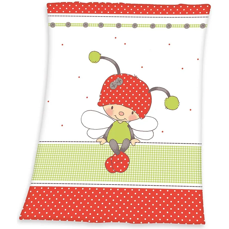 Herding Fynn Babydecke, Käferchen Luis Motiv, 75x100 cm, Microfaserflausch, Mehrfarbig