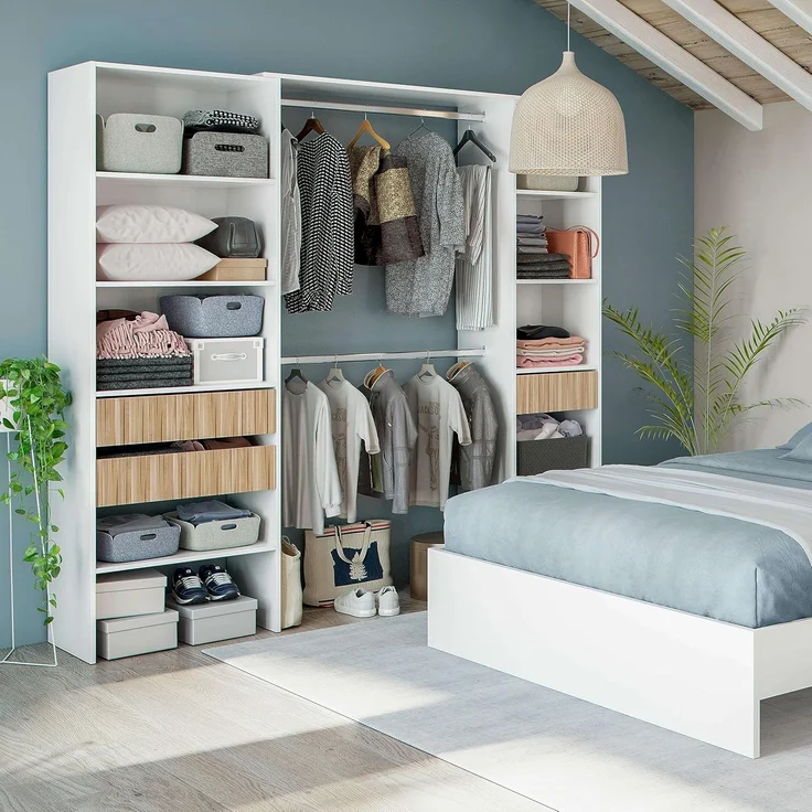 Habitdesign, Kleiderschrank– moderner Schlafzimmerschrank / Ankleideschrank in Artik weiß und Eiche Natur, viel Stauraum, Maße: 190 x 187 x 40 cm (B x H x T), Modell Ethna – Bild 8