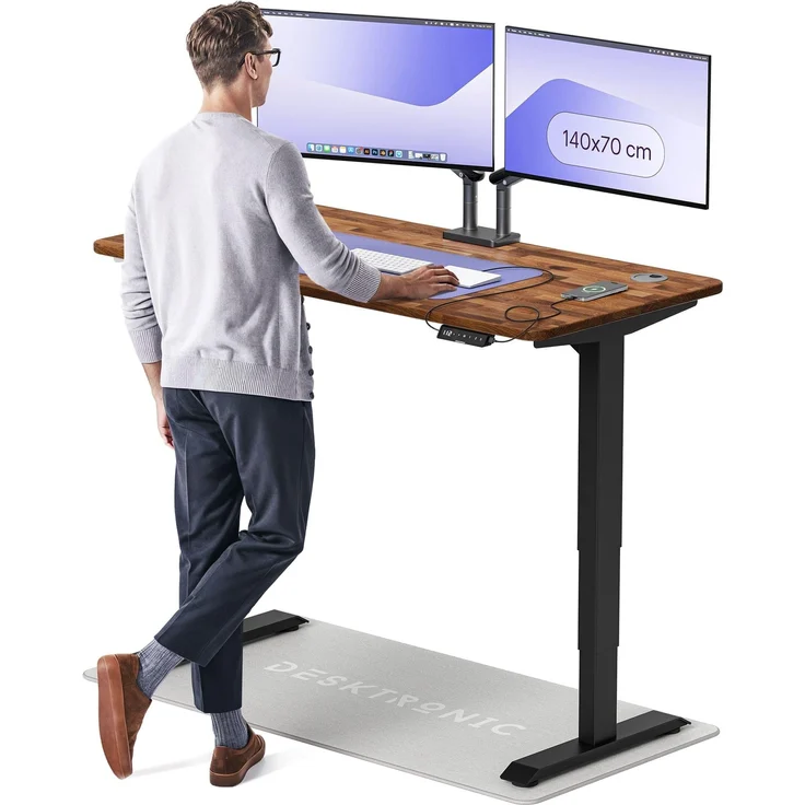 Desktronic Höhenverstellbarer Schreibtisch aus massivem Nussbaumholz (140x70 cm) – Elektrisch höhenverstellbar mit flüsterleisem Dual-Motor & Touchscreen – Hohe Tragfähigkeit – Stehtisch HomePro – Bild 1