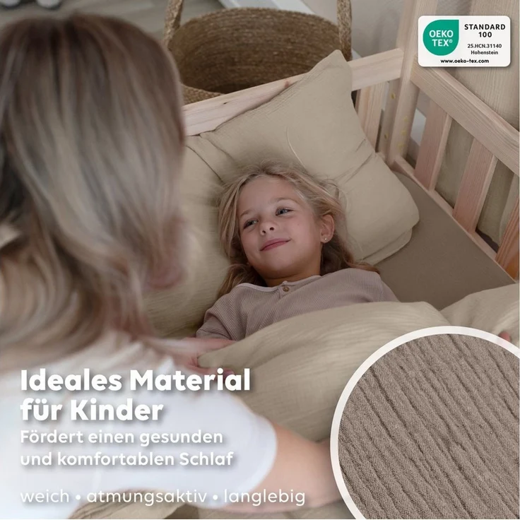 lilimaus Spannbettlaken Musselin Spannbettlaken Baby 60x120 70x140 - Bettlaken Babybett, (1 Stück), Kinderbettlaken 100% Baumwolle, atmungsaktiv für Babybett – Bild 4